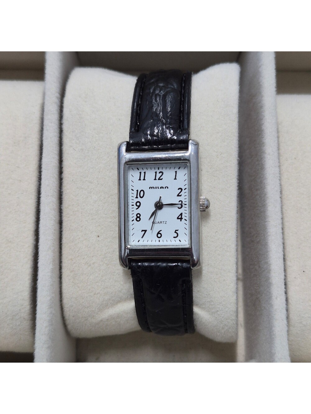 Milan Tank Quartz Leather Strap Watch